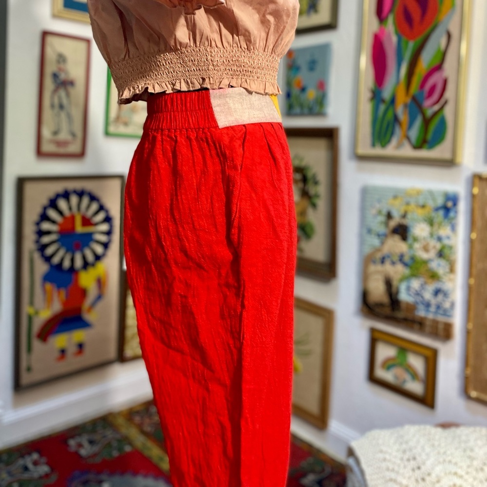Vintage Red Studded Beaded Embellished Southwestern Lounge Comfy Pants Anthro - Picture 6 of 10